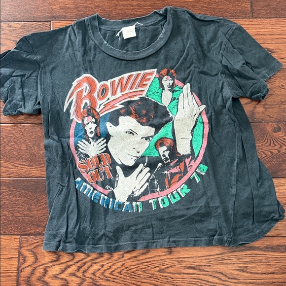 MadeWorn Tops - MadeWorn Black David Bowie Graphic Crop Tee with Red & Green Accents